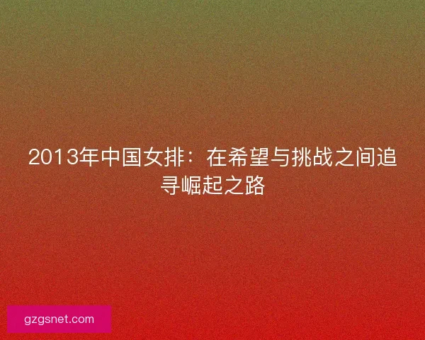 2013年中国女排：在希望与挑战之间追寻崛起之路